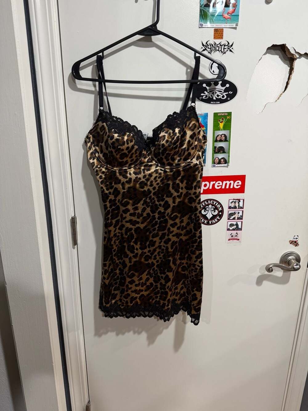 Very Sexy Leopard Print Satin and Lace Slip Dress